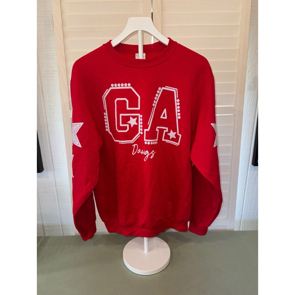 Port & Company Sweatshirt Women Red GA Dawgs Graphic Star Sleeve Medium